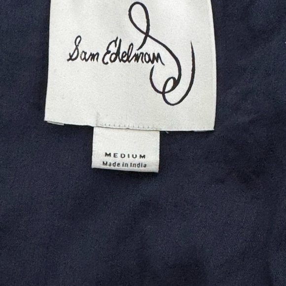 Sam Edelman Dasie Lace Detail A-Line Cotton Midi Dress in Navy Blue Size Medium - Picture 15 of 16